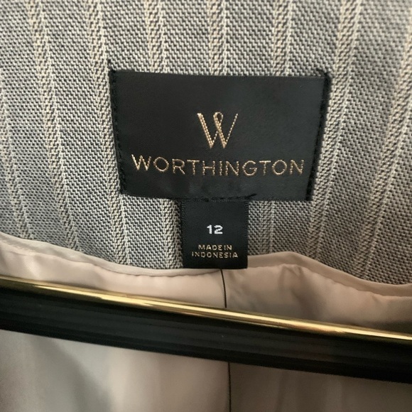 WORTHINGTON Neutral Pinstripe Blazer Career Office Grey Brown NWT Sz 12 - Picture 15 of 15